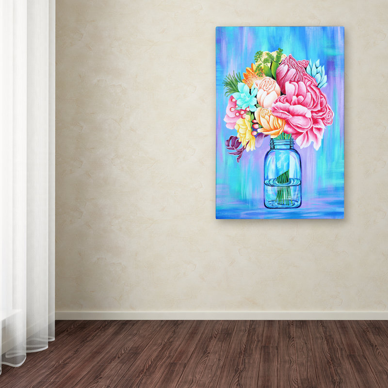 " Colourful Flowers In Mason Jar " by Michelle Faber, 24" H x 16" W