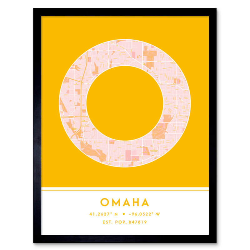Omaha Nebraska United States City Map Yellow - Single Picture Frame Typography