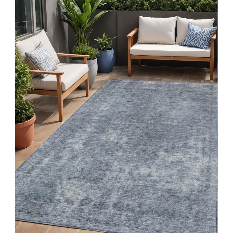 Tapis intérieur lavable abstrait bleu 5 pi x 8 pi