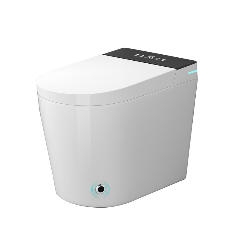 Compact Round Toilet 23" Depth,Smart Auto Flush Instant Heating and Drying For Small Modern Bathroom 12" Rough-in,White
