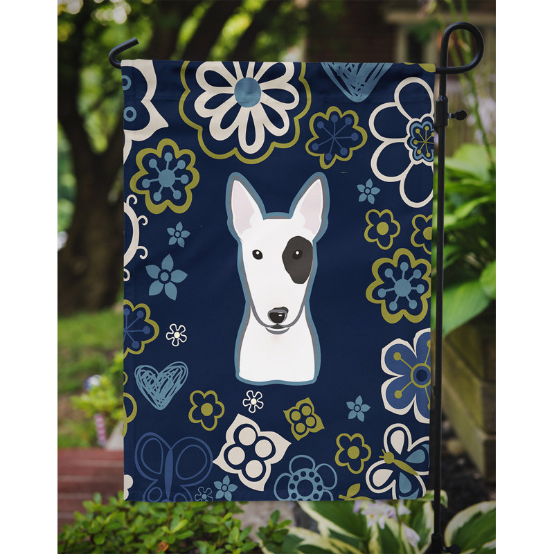 Terrier en fleurs à 2 côtés en polyester 15 x 11,5 po drapeau de jardin, Bull Terrier (bleu)