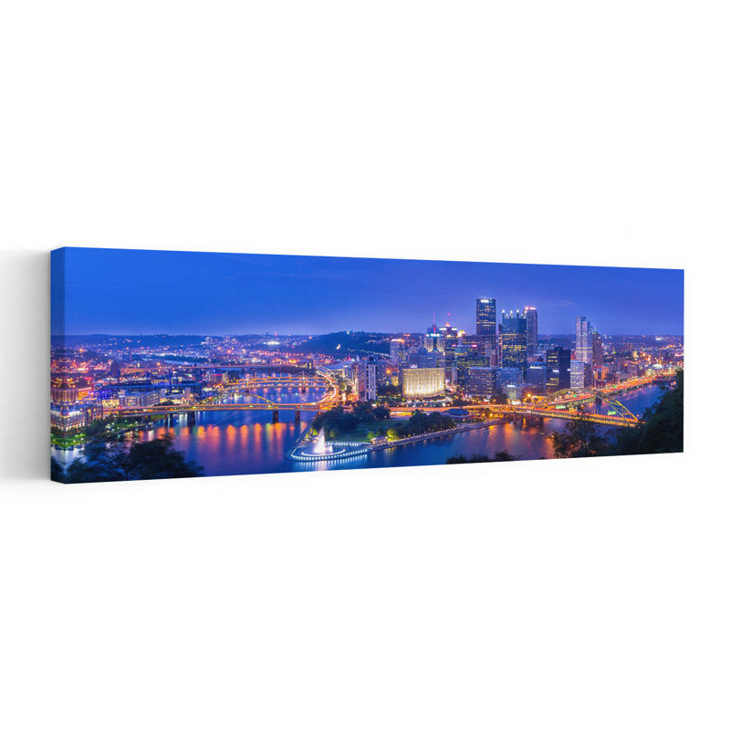 Illuminated Pittsburgh Skyline by Michael Zheng - Wrapped Canvas Panoramic Print, 50.8 cm H x 152.4 cm W