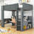 Wood Loft Bed With Desk, Multi-Storage Shelves, LED And Charging Station-1234675834