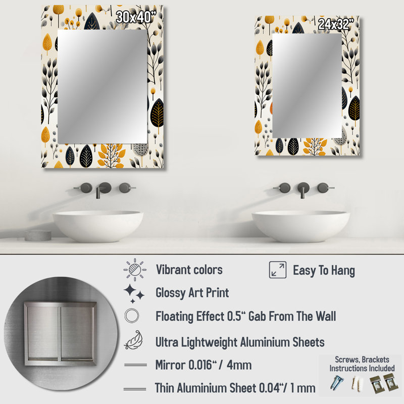 Viesville charme minimaliste motif floral en beige - miroir décoratif floral, 32 po x 24 po