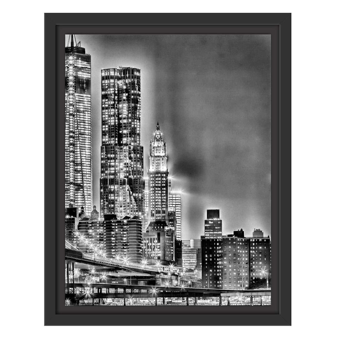 Gerahmtes Wandbild New York, Skyline bei Nacht