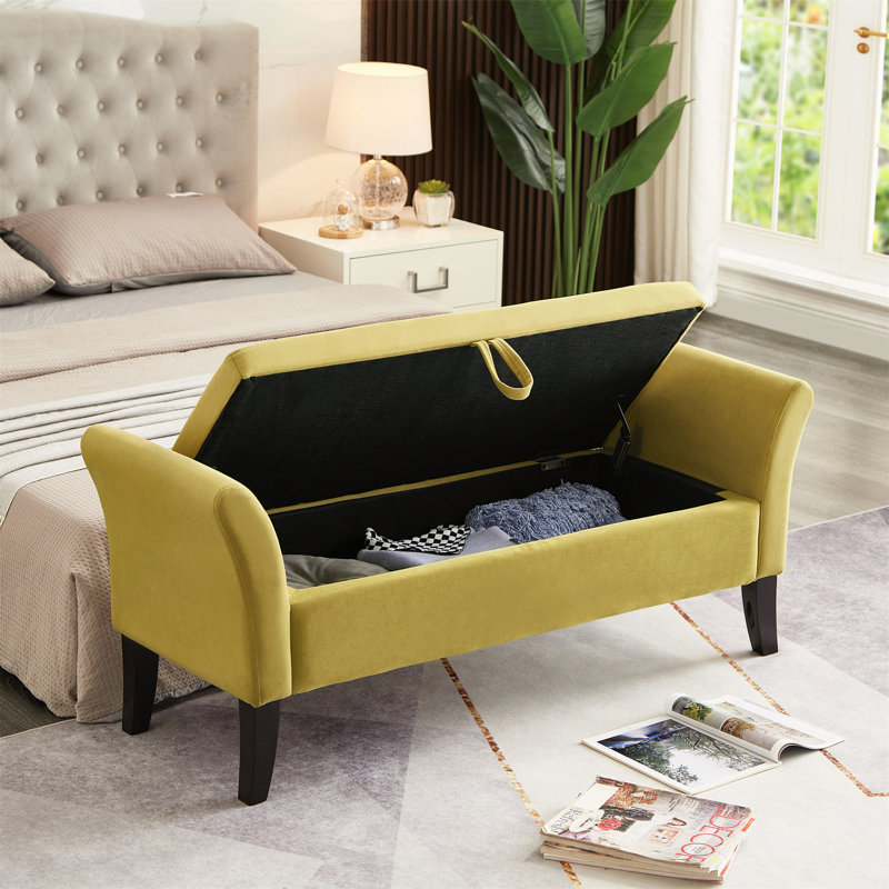 Encinal Velvet Upholstered Storage Bench, Mustard