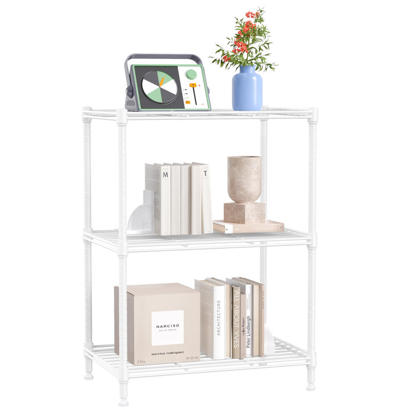 Étagère métallique de 45,7 cm (18 po), tablette de rangement étroite à 3 niveaux pour salle de bain, comptoir de cuisine et petits espaces, blanche