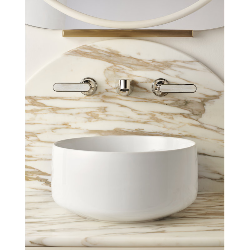 Twenties Basin Wall Mounted Mixer, Rough-in Box, Polished Nickel/Calacatta Oro