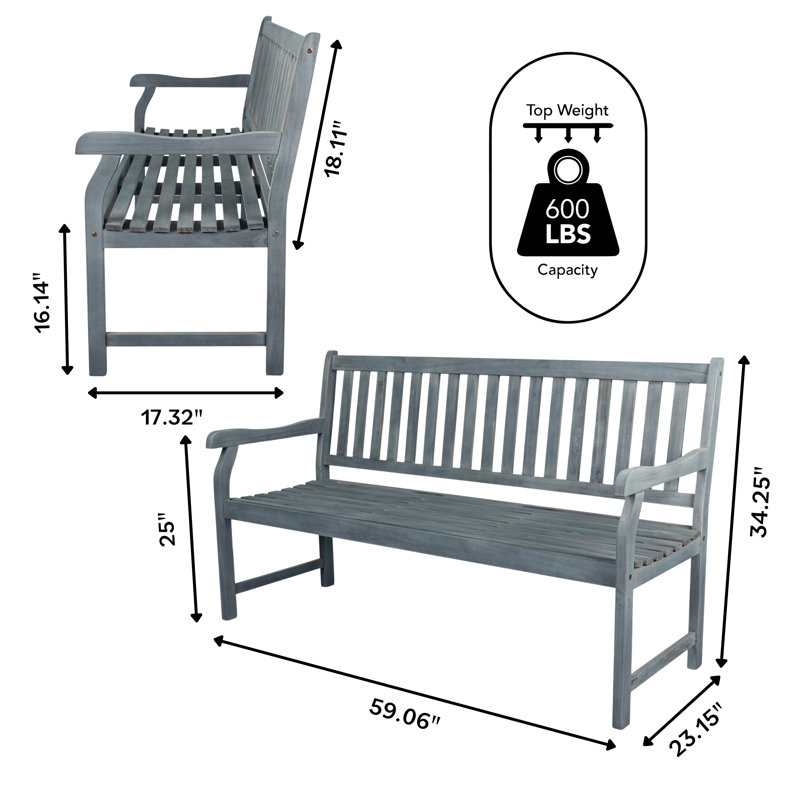 Banc de jardin intérieur / extérieur à lattes en bois d'acacia 59 po Laurel, Gris
