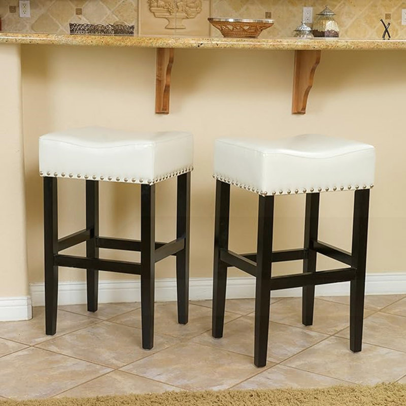 Tabouret de comptoir de 30 pouces en simili cuir ivoire sans dossier, Ivoire 