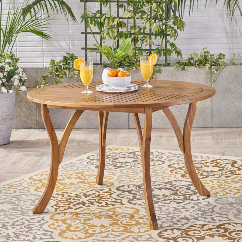 Patio Dining Table With Round Wood Top and 4 Wood Legs, Brown