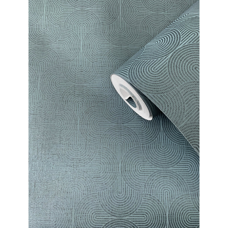 Boutique Shimmery Geometric Zen Wallpaper Roll, Blue/Gray