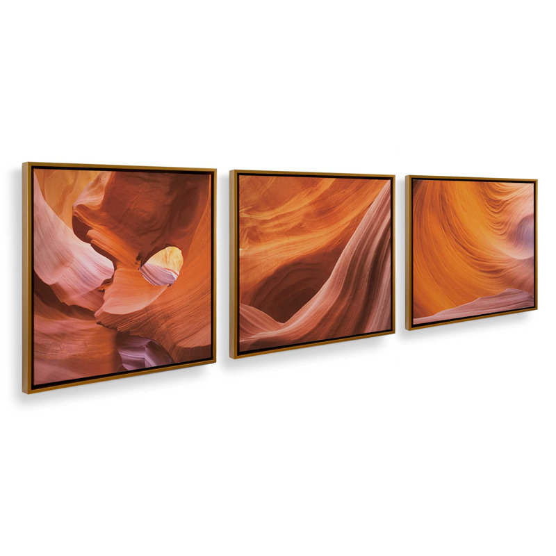 Sculpted by Time, ensemble de 3 impressions sur toile dans un cadre, Cadre flottant or poli