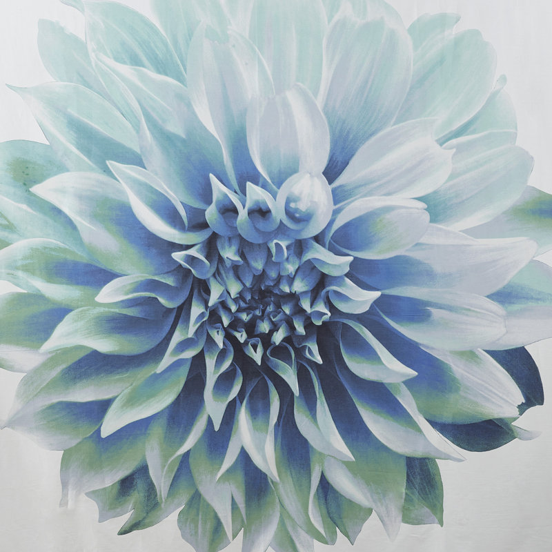Rideau de douche en coton Norah, Blanc / bleu / bleu sarcelle