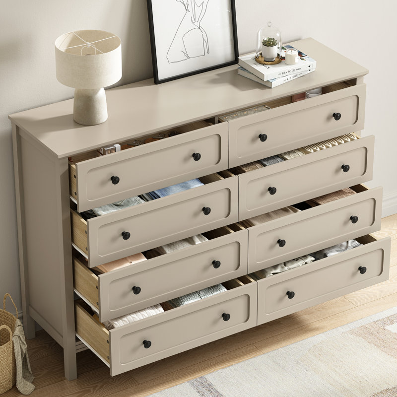 8 Drawers Dresser, 55.1" Wide Modern Chest Of Drawers With Metal Handle, Wooden Dresser TV Stand, Wood Drawer Organizer For Bedroom, Living Room, Hallway