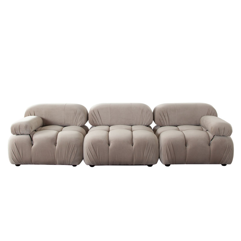 Ensemble de canapé modulaire 3 pièces Hito, pouces, capitonnage à bulles, H 29 po x l 111 po x P 37 po