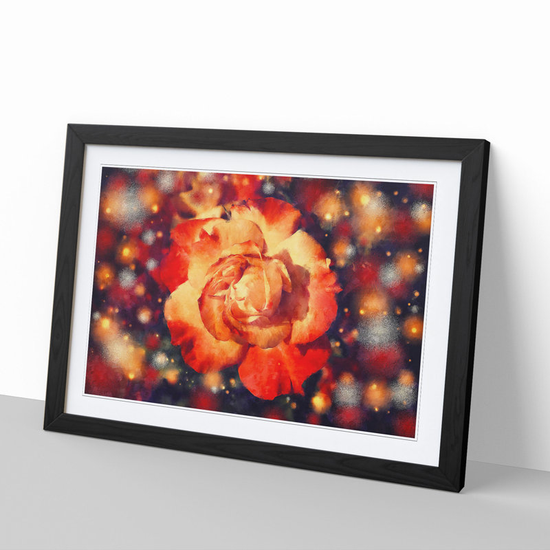 Orange Rose Flower - Framed Print, 36cm H x 48cm W x 2cm D, Black Framed