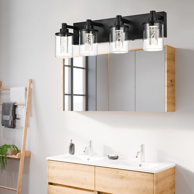 Éclairage pour meuble-lavabo (4 lumières), (3000K / 3500K / 4500K / 5000K / 6000K, à intensité variable), luminaire de salle de bain à DEL de protection des yeux, applique murale moderne sur miroir avec abat-jour en verre transparent