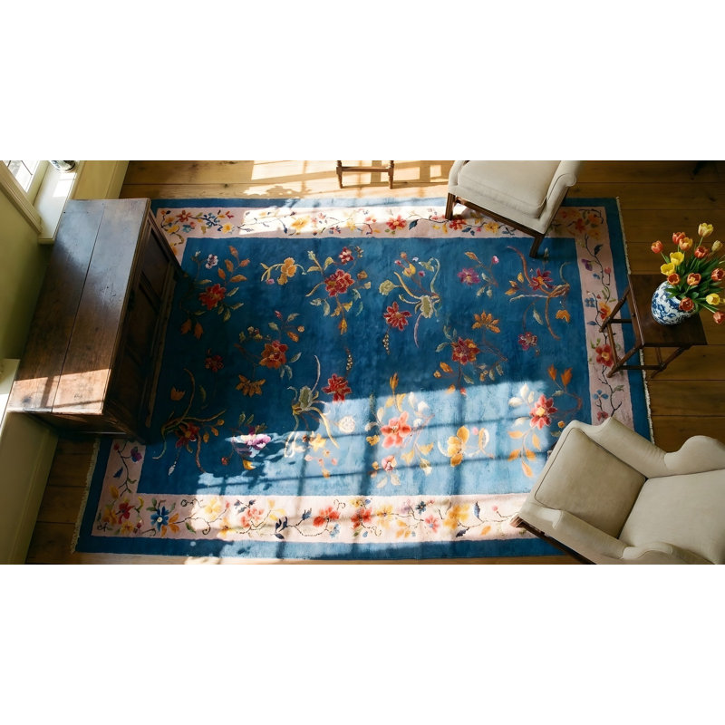 Tapis art déco chinois clair en laine antique