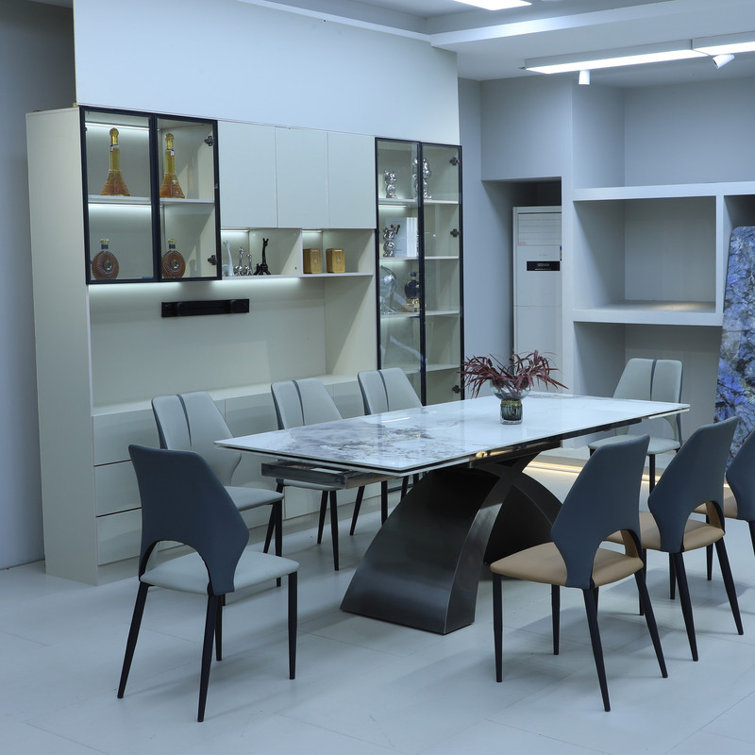 86.61"-118.11" Modern Extendable Dining Table - Brushed Black Steel Base