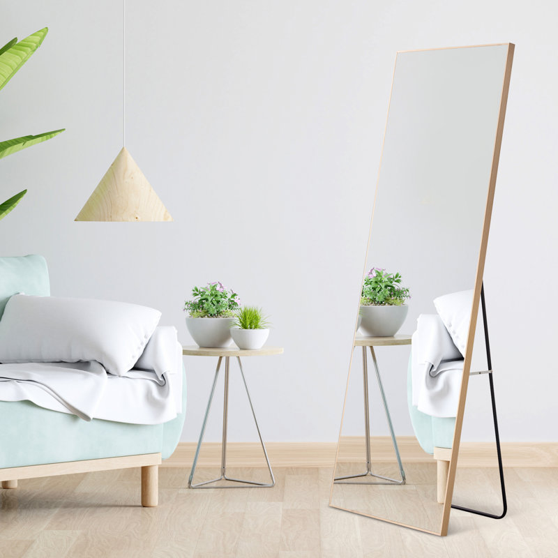 Adylynn Solid Wood Rectangle Mirror, 60" x 17", Oak Wood
