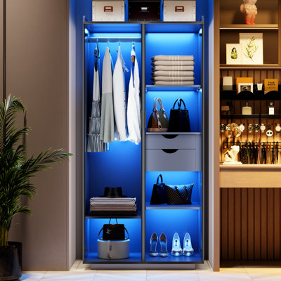 2-Door Wardrobe Armoire with LED Lights