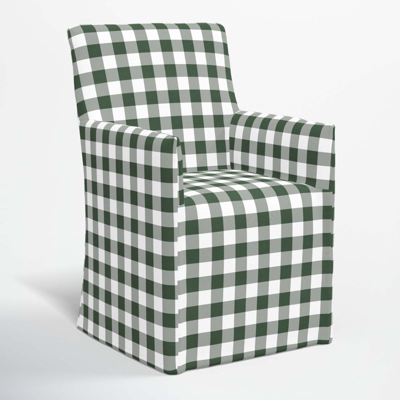 Silvia 20'' H Cotton Upholstered Armchair, Classic Gingham Evergreen