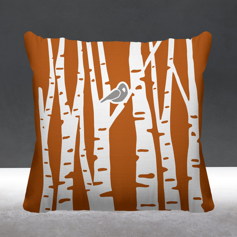 Coussin intérieur / extérieur Birch Tree Autumn / Fall, 15 po x 15 po, Orange, Carré