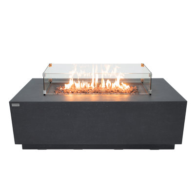  Andes 66" Outdoor Concrete Fire Table with Built-In Hidden Propane Tank Storage 60,000 BTU - Includes Lava Rocks & PVC Cover