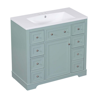Ensemble de meuble-lavabo 36 po avec lavabo, une armoire et six tiroirs, bois massif et panneau de fibres à densité moyenne