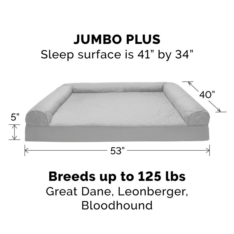 Orthopedic Polyester Pet Bed, Jumbo Plus (53" W x 40" D x 9.5" H), Silver Gray