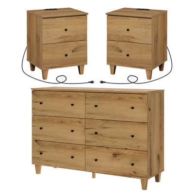 Lysiane Bedroom Dresser And Charging Nightstands Set, 3 Pieces by George Oliver