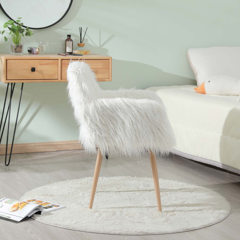 Upholstered Make up chair, White Faux Fur
