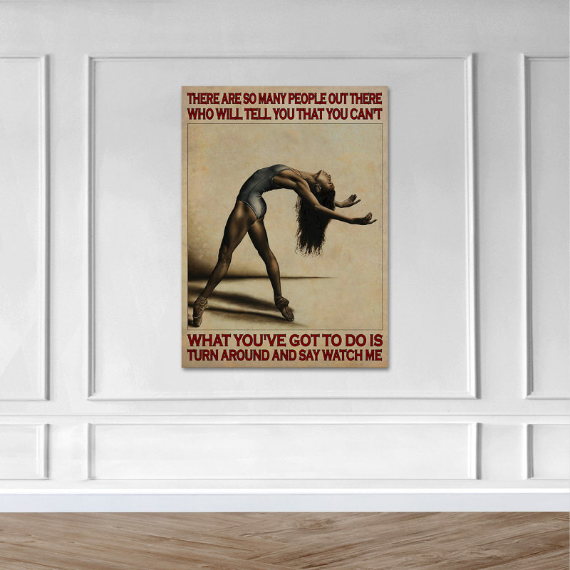 Ballet Girl sur fond brun - Art textuel sur toile tendue, H 36 po x l 24 po x P 2 po