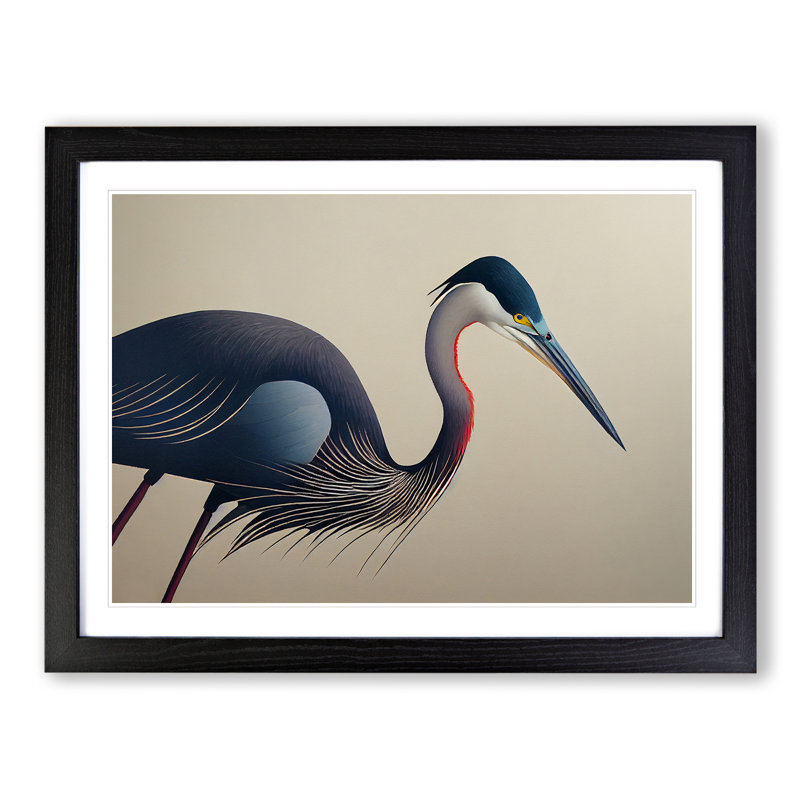 XH1022-1573X Bold Heron Bird - Single Picture Frame Print, Black Framed, 46cm H x 64cm W x 2cm D