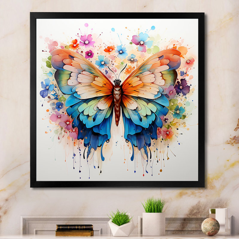 Papillon coloré II - impression d'art sur toile papillon, Cadre simple noir, H 30 po x l 30 po x P 1,5 po