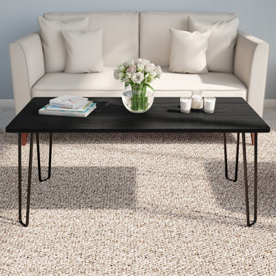 Bertolt Coffee Table with Hairpin Legs - Modern Industrial Style Home Decor - Woodgrain-Look and Steel Accent Living Room Furniture (Black)