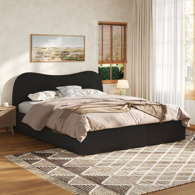 Queen Size Upholstered Platform Bed with Wooden Slats