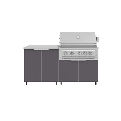 Ensemble d'armoires d'extérieur en aluminium 4 pièces avec gril au platine 36 po - propane liquide et comptoir en pierre d'ingénierie gris Saga 32 po