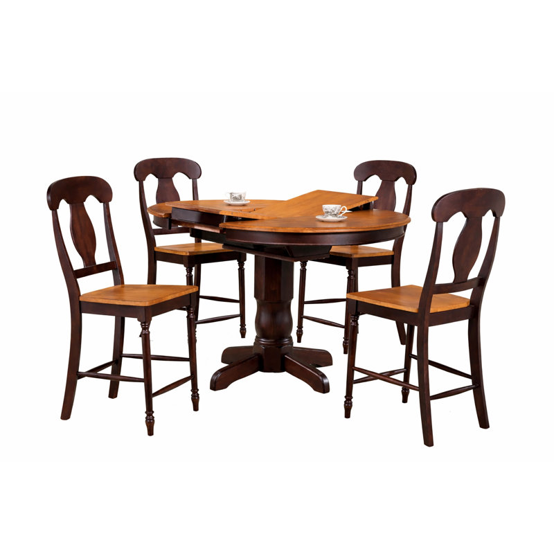 Micanopy Solid Wood Top Pedestal Dining Set, Whiskey/Mocha
