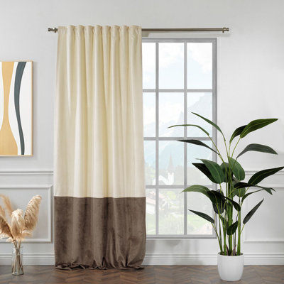 Colour Block Extra Long & Extra Wide Faux Velvet Down Faux Linen Sheer Top Single Panel