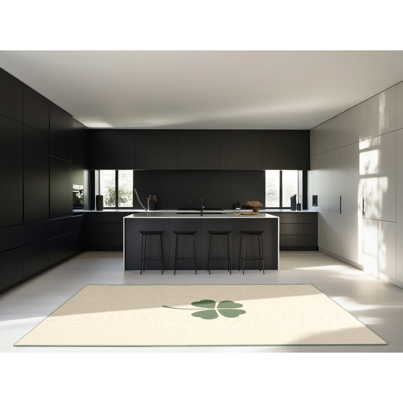 Soft Plush Fessler St Patties Modern & Contemporary Abstract Area Rug in Beige – SageGreen Binding, 4x6