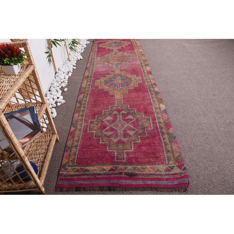 Tapis de couloir 2,9 x 10,6 pi, tapis marocain, tapis rétro, tapis rose antique, tapis tissé à la main, tapis turcs