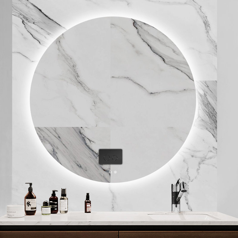 Losoya Frameless LED Lighted Bathroom Vanity Mirror Dimmable Round Mirror, 24" x 24"