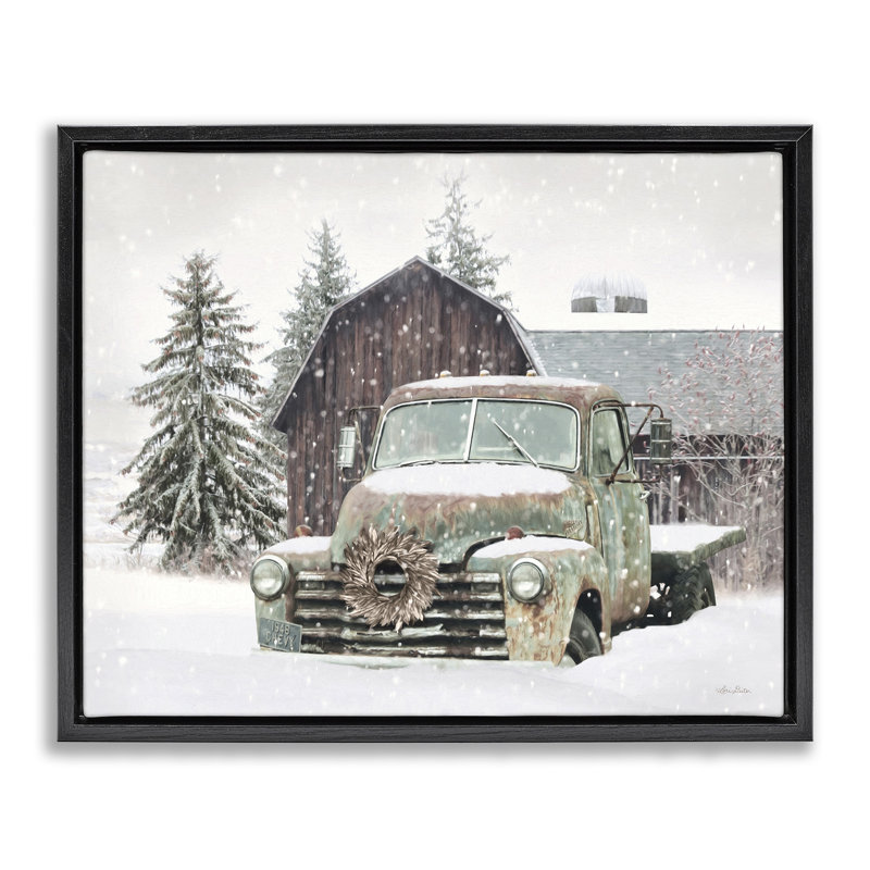 Camion et grange d'hiver rustique, H 25 po x l 31 po, Cadre flottant noir de jais