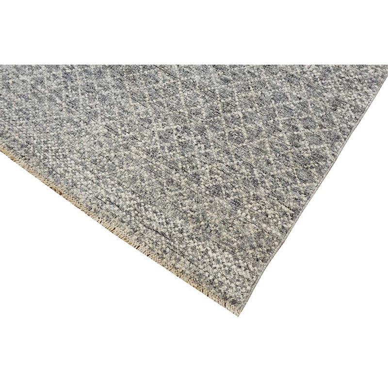 Tapis géométrique rectangulaire en laine noué à la main beige / gris, Rectangle 12 pi x 15 pi