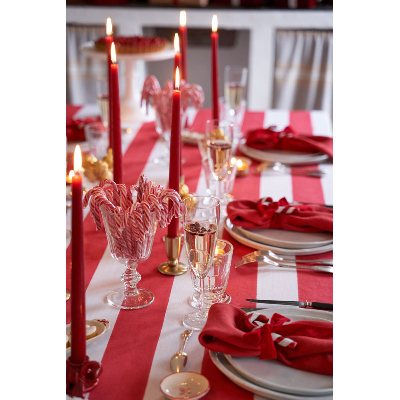 St. Tropez Handmade Striped Tablecloth, Red, 128" L x 71" W