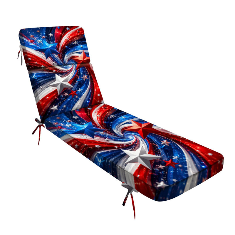  Outdoor Indoor 3'' Lounge Patio Cushion Red White Blue Swirling Patriotic Stars Abstract Water-Resistant Chaise Lounge Cushion for Chair Patio Furniture Seat Cushion