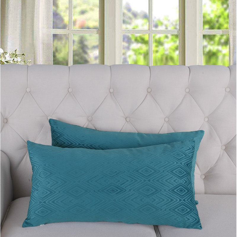 Storm Blue Velvet Ikat Rectangular Pillow Covers, 14" x 26"