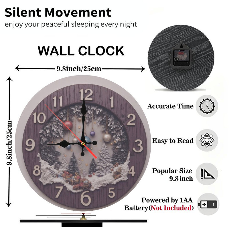 Hiver-Scène-Horloge-Ornements